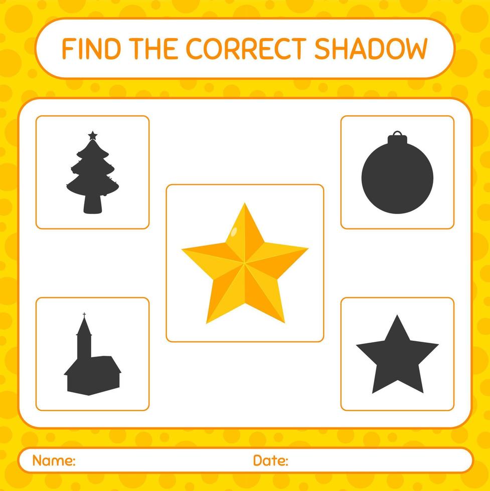 Find the correct shadows game with christmas ornament. worksheet for preschool kids, kids activity sheet vector