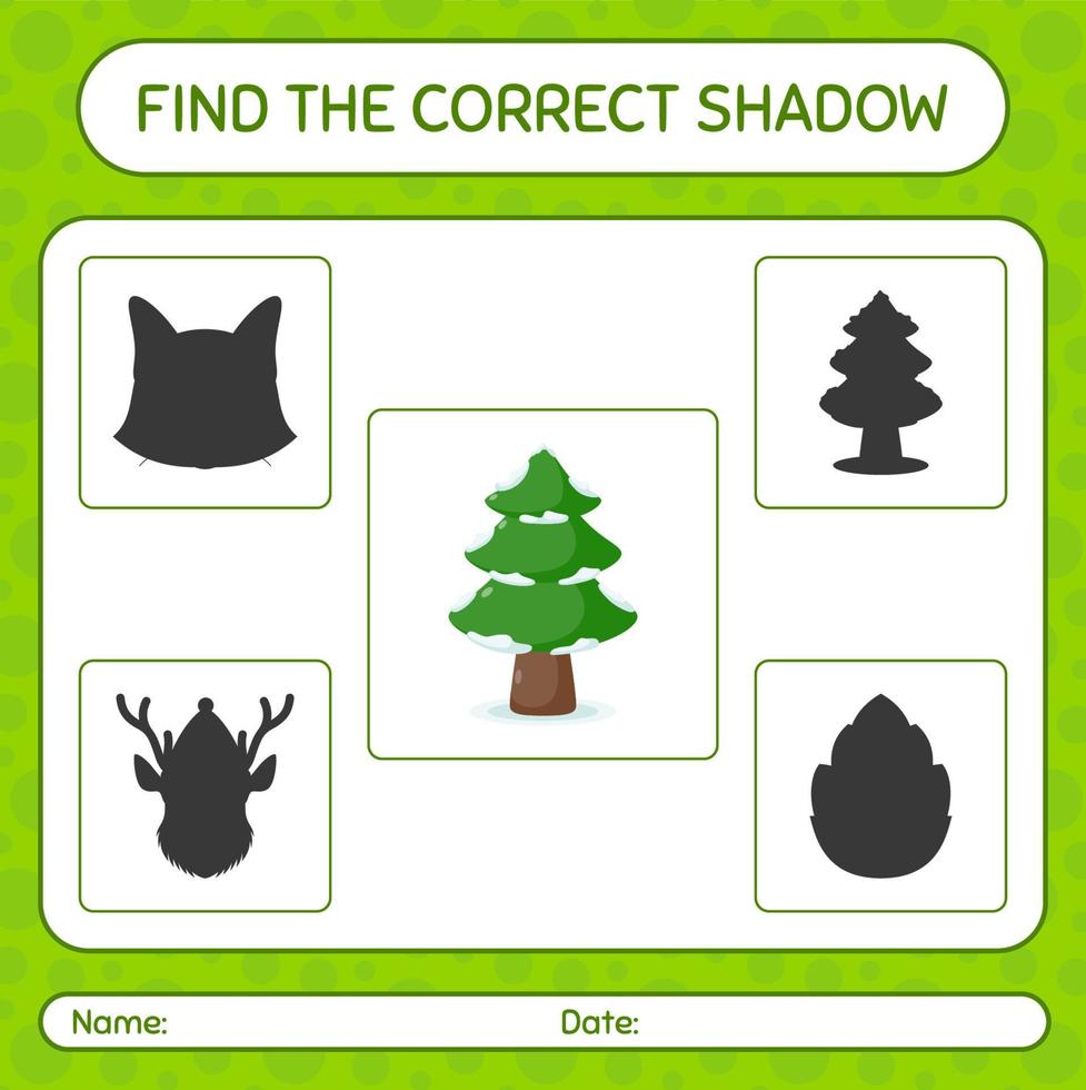 Find the correct shadows game with pine tree. worksheet for preschool kids, kids activity sheet vector