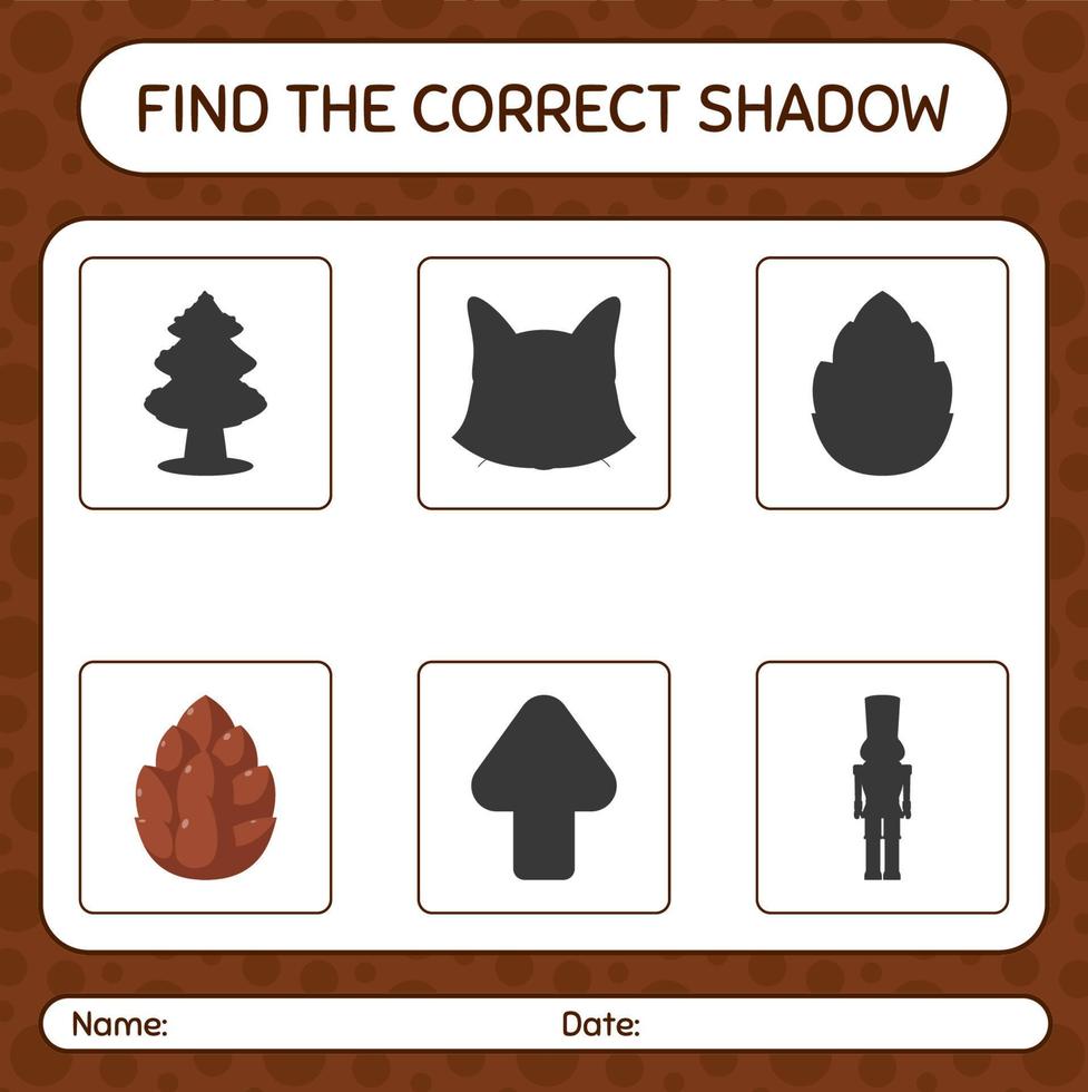 encuentra el juego de sombras correcto con cono de pino. hoja de trabajo para niños en edad preescolar, hoja de actividades para niños vector