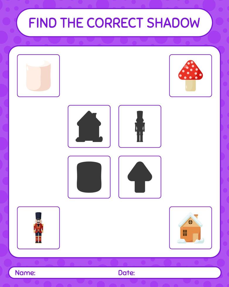 Find the correct shadows game with christmas icon. worksheet for preschool kids, kids activity sheet vector