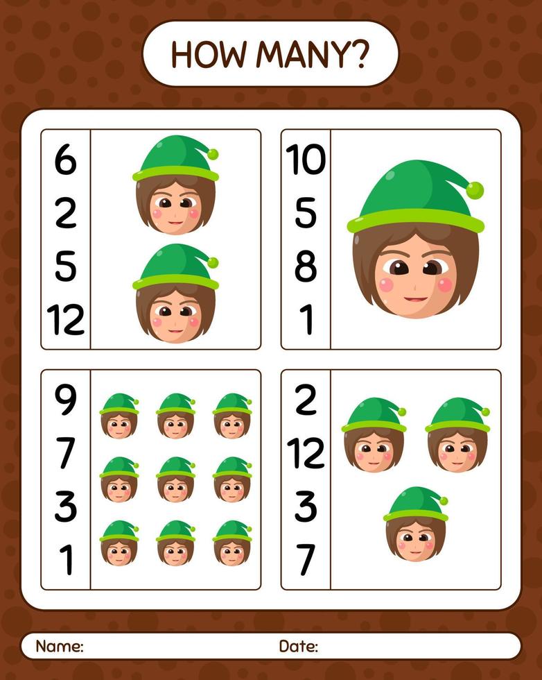 How many counting game with girls. worksheet for preschool kids, kids activity sheet vector