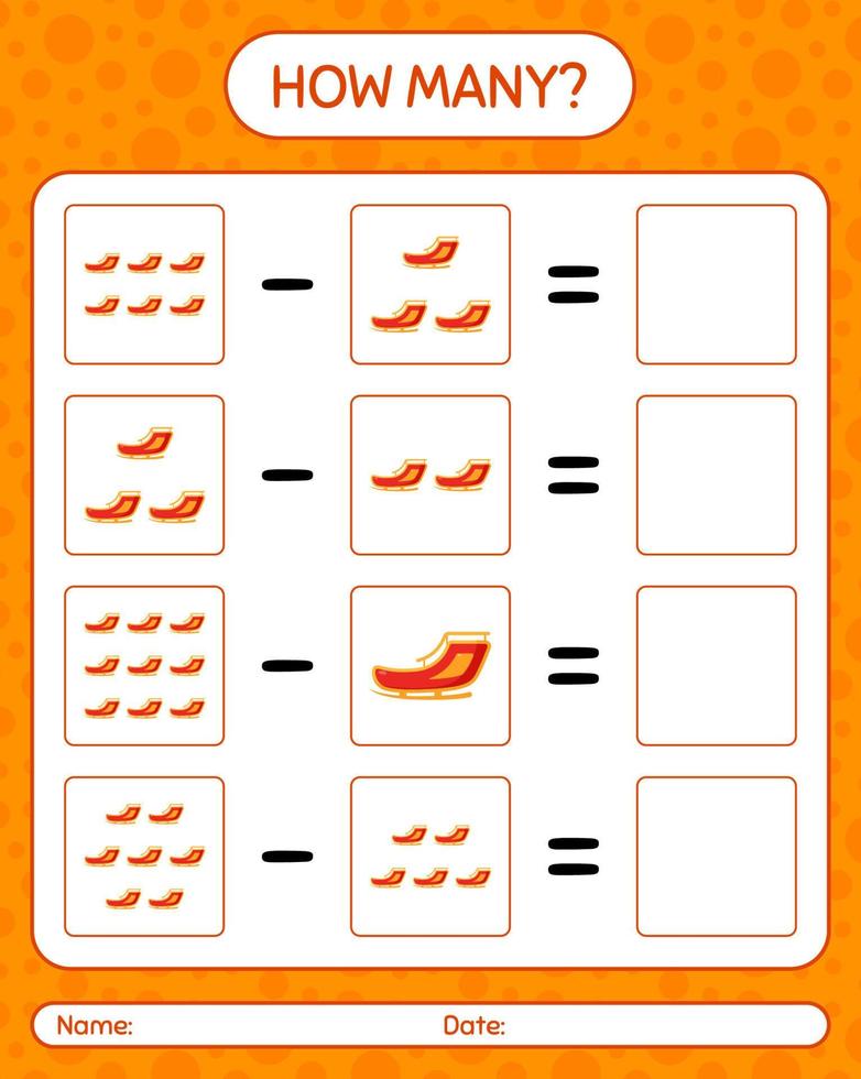 How many counting game with santa's sleigh. worksheet for preschool kids, kids activity sheet vector