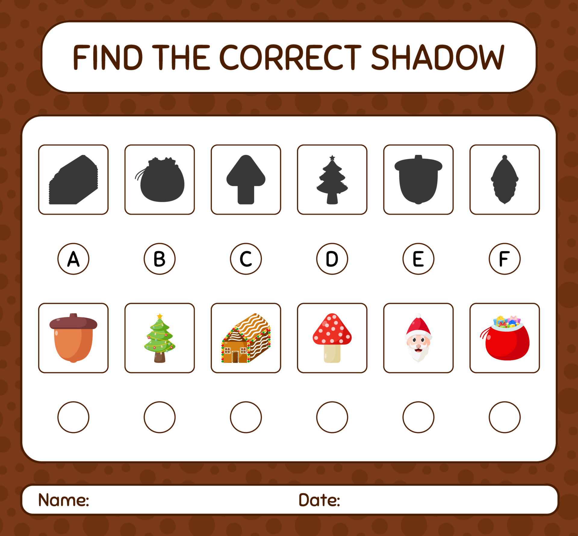 Find the correct shadows game with christmas icon. worksheet ...