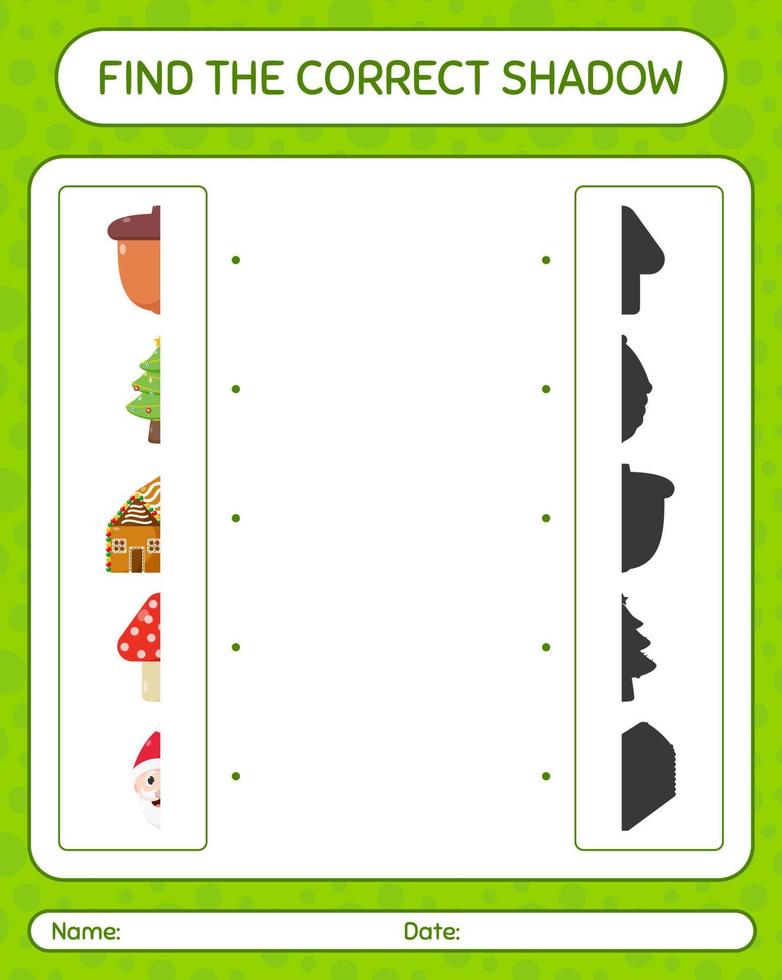 Find the correct shadows game with christmas icon. worksheet for preschool kids, kids activity sheet vector