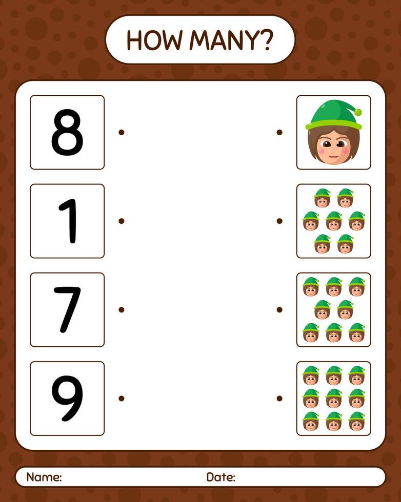 How many counting game with girls. worksheet for preschool kids, kids activity sheet vector