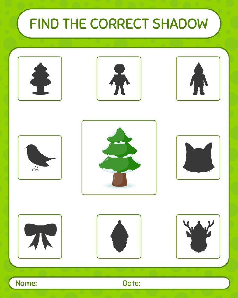 Find the correct shadows game with pine tree. worksheet for preschool kids, kids activity sheet vector