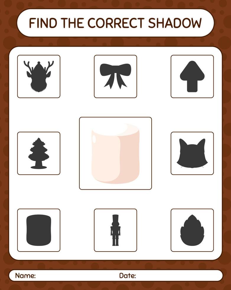 Find the correct shadows game with marshmallow. worksheet for preschool kids, kids activity sheet vector