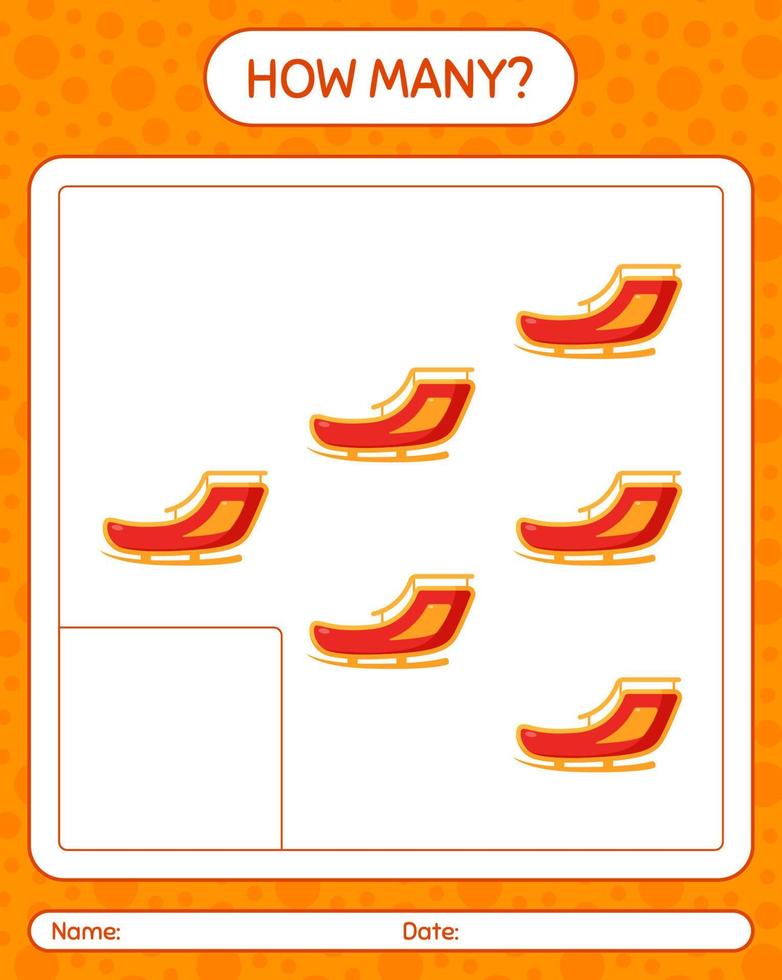 How many counting game with santa's sleigh. worksheet for preschool kids, kids activity sheet vector