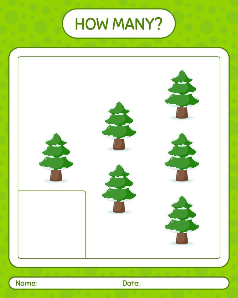 How many counting game with pine tree. worksheet for preschool kids, kids activity sheet vector