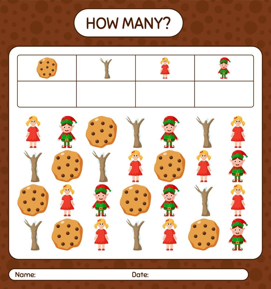 How many counting game with christmas icon. worksheet for preschool kids, kids activity sheet vector