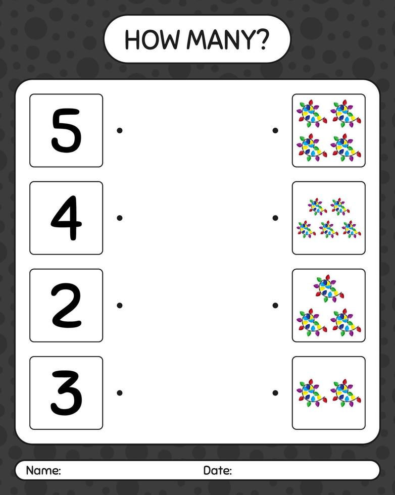 How many counting game with string light. worksheet for preschool kids, kids activity sheet vector