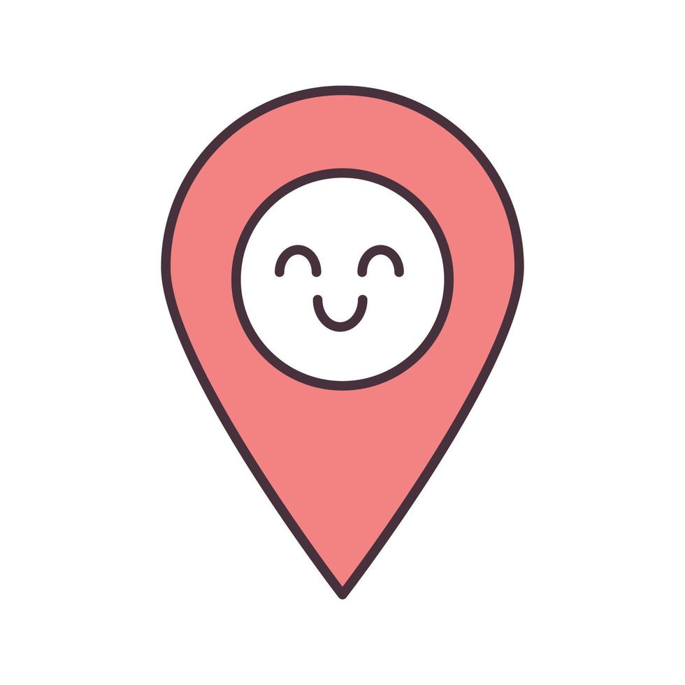 icono de color de carácter de pin de mapa sonriente. fácil navegación gps. punto de mapa feliz, marcador. emoji, emoticón. ilustración vectorial aislada vector