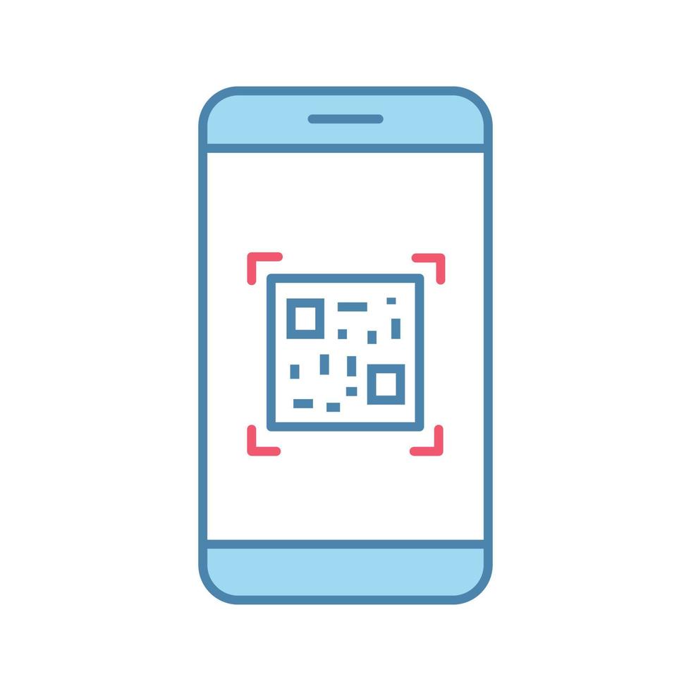 QR code scanning smartphone app color icon. Matrix barcode scanner. 2D code mobile phone reader. Isolated vector illustration
