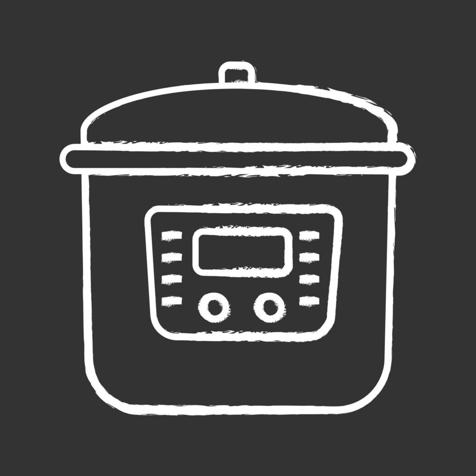 Multi cooker chalk icon. Slow cooker. Crock pot. Pressure multicooker. Kitchen appliance. Isolated vector chalkboard illustration