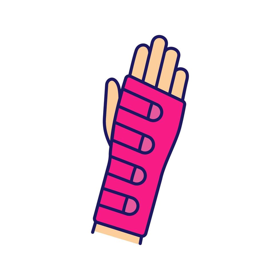 Wrist brace color icon. Hand orthosis. Radiocarpal joint bandage. Wrist support. Hand splint. Isolated vector illustration