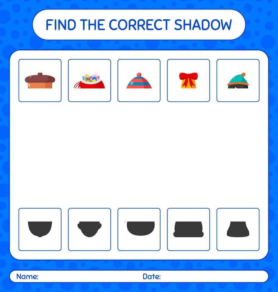 Find the correct shadows game with christmas icon. worksheet for preschool kids, kids activity sheet vector