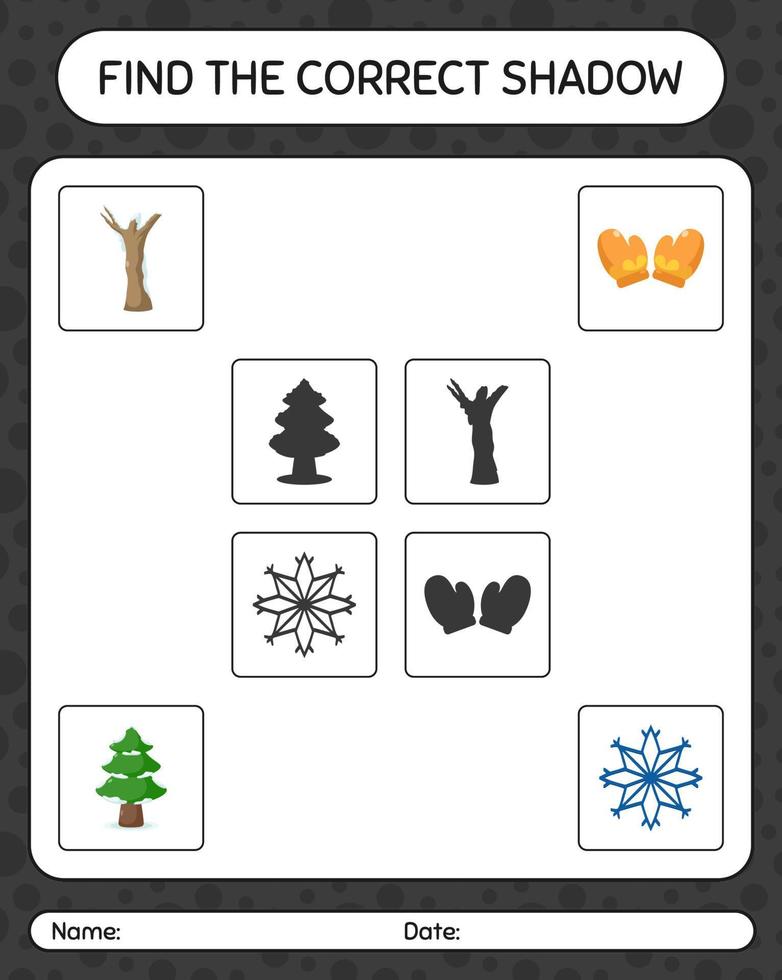 Find the correct shadows game with christmas icon. worksheet for preschool kids, kids activity sheet vector