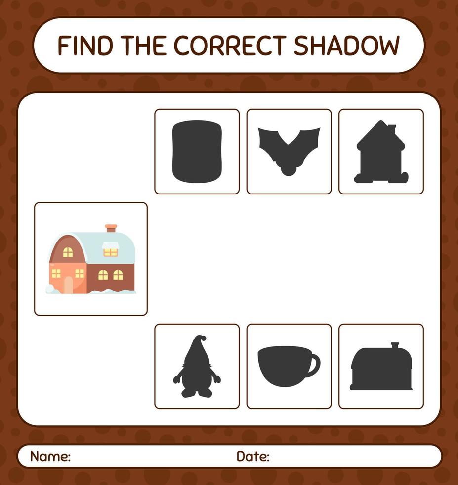 Find the correct shadows game with house. worksheet for preschool kids, kids activity sheet vector