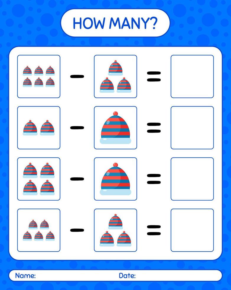 How many counting game with beanie. worksheet for preschool kids, kids activity sheet vector