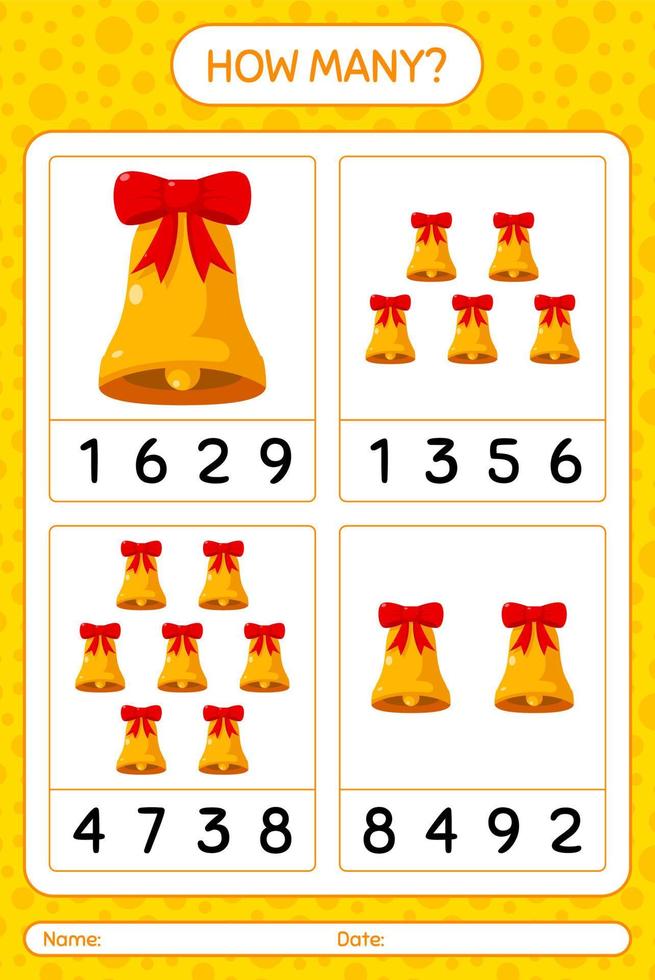 How many counting game with bell. worksheet for preschool kids, kids activity sheet vector