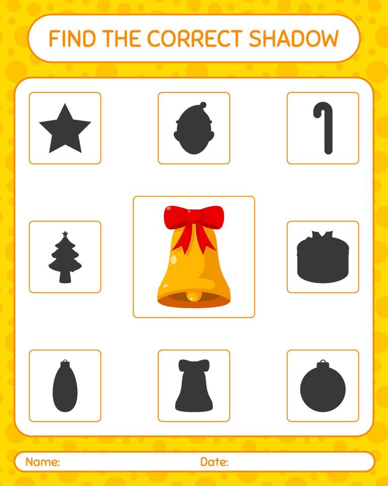 Find the correct shadows game with bell. worksheet for preschool kids, kids activity sheet vector