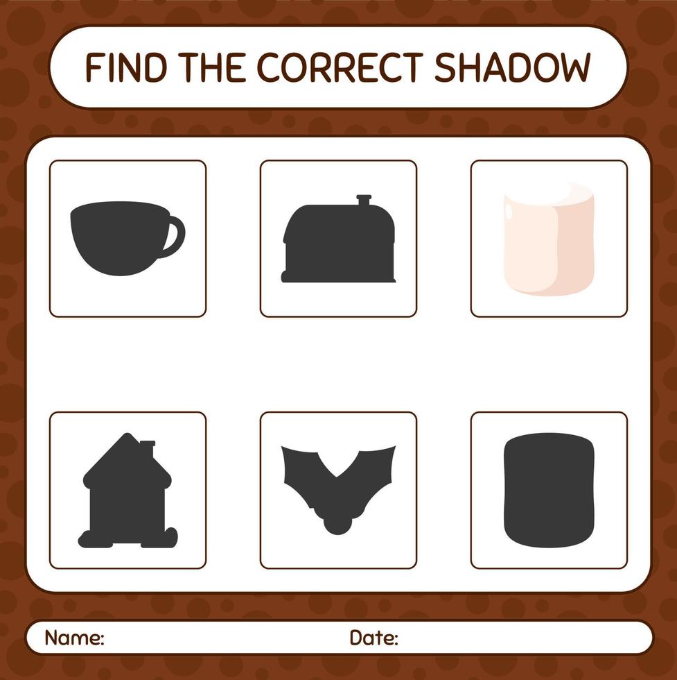 Find the correct shadows game with marshmallow. worksheet for preschool kids, kids activity sheet vector