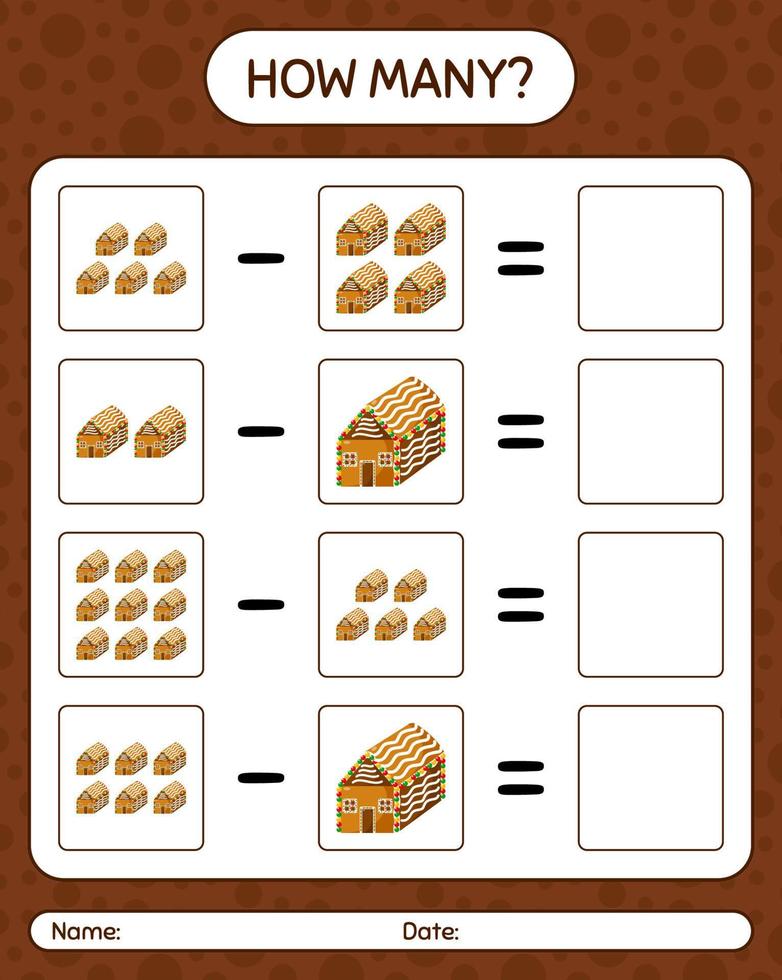 How many counting game with gingerbread cookie. worksheet for preschool kids, kids activity sheet vector