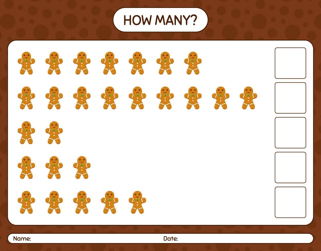 How many counting game with gingerbread cookie. worksheet for preschool kids, kids activity sheet vector