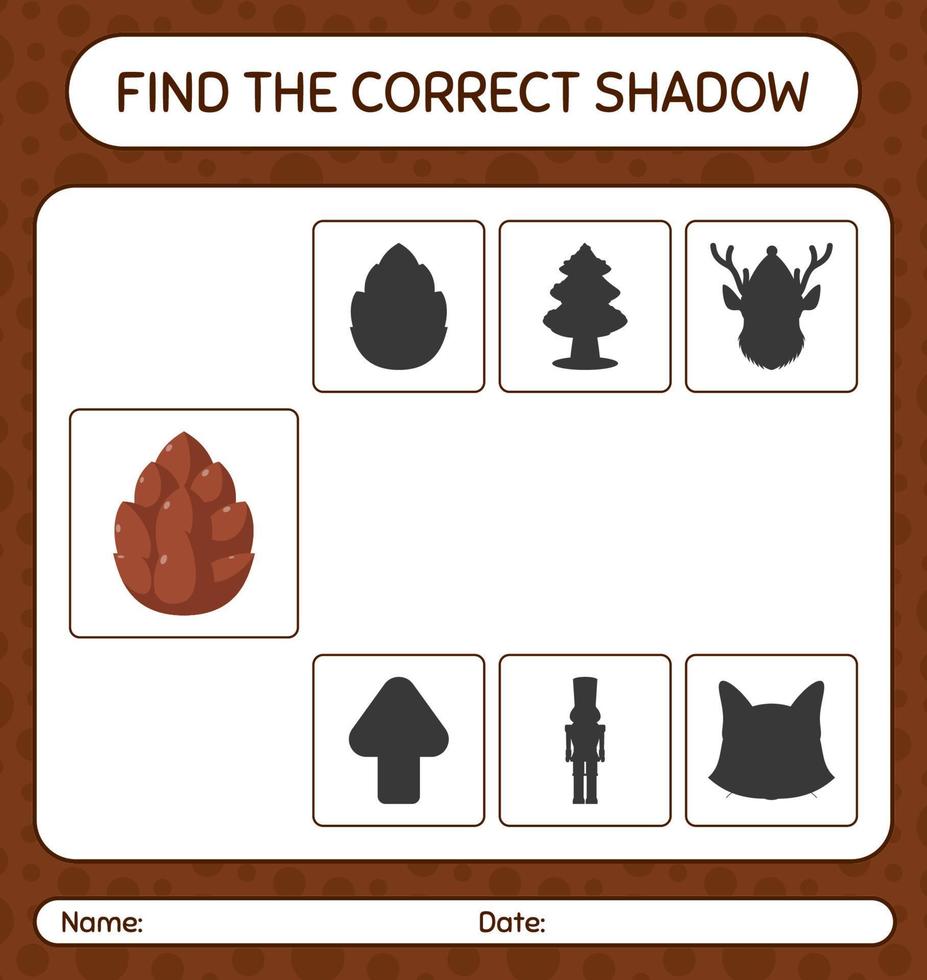 Find the correct shadows game with pine cone. worksheet for preschool kids, kids activity sheet vector