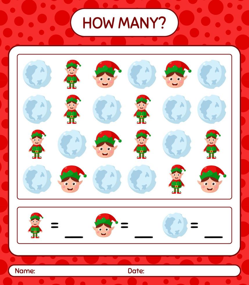 How many counting game with christmas icon. worksheet for preschool kids, kids activity sheet vector
