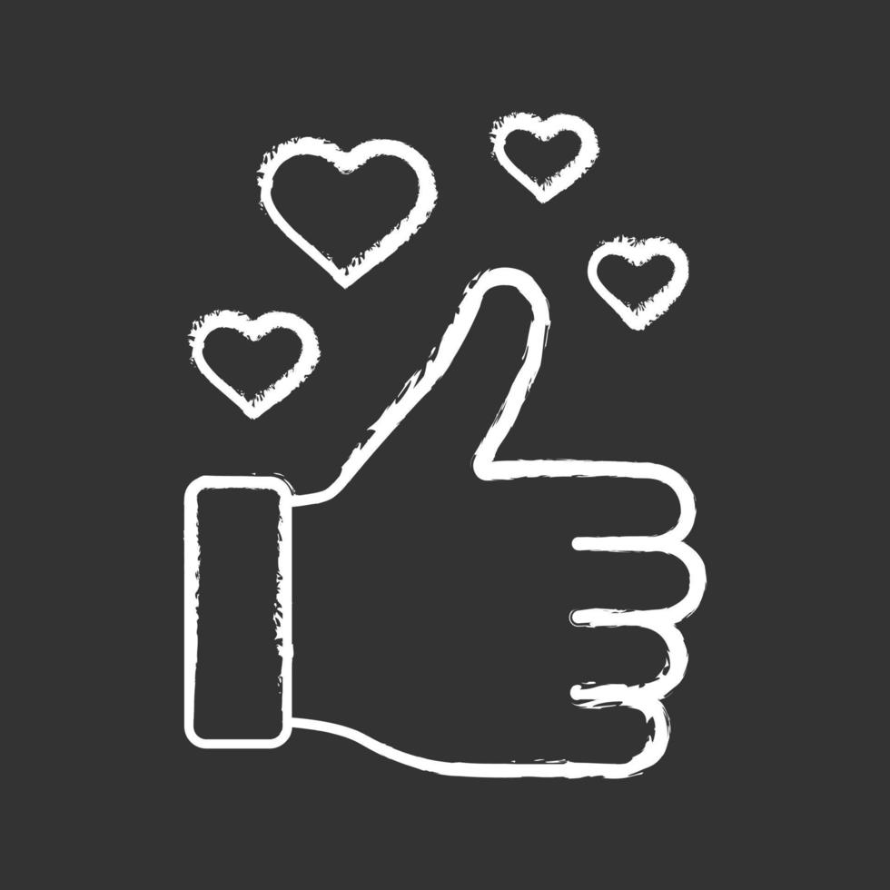 Like chalk icon. Thumbs up. Good, nice, ok hand gesture. Social media voting. Accept button. Rating, ranking. Isolated vector chalkboard illustration