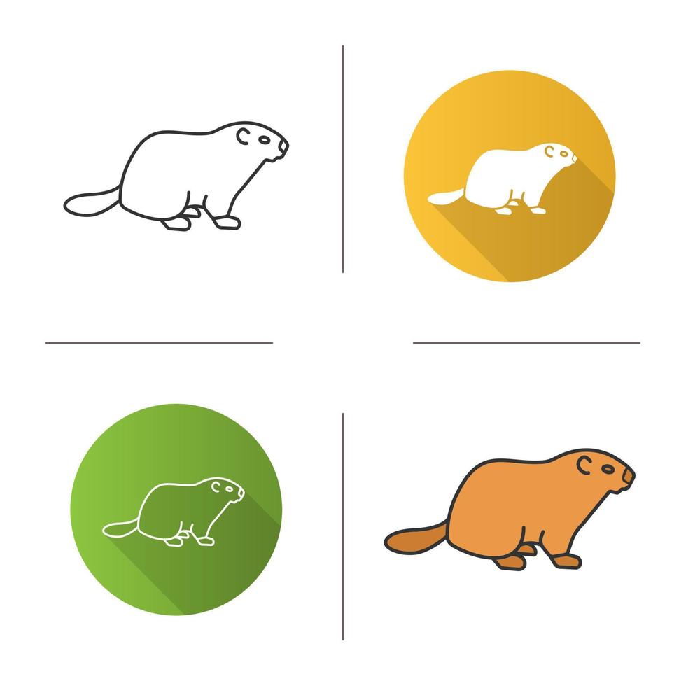 Groundhog Day icon. Woodchuck. February 2nd. Flat design, linear and color styles. Isolated vector illustrations