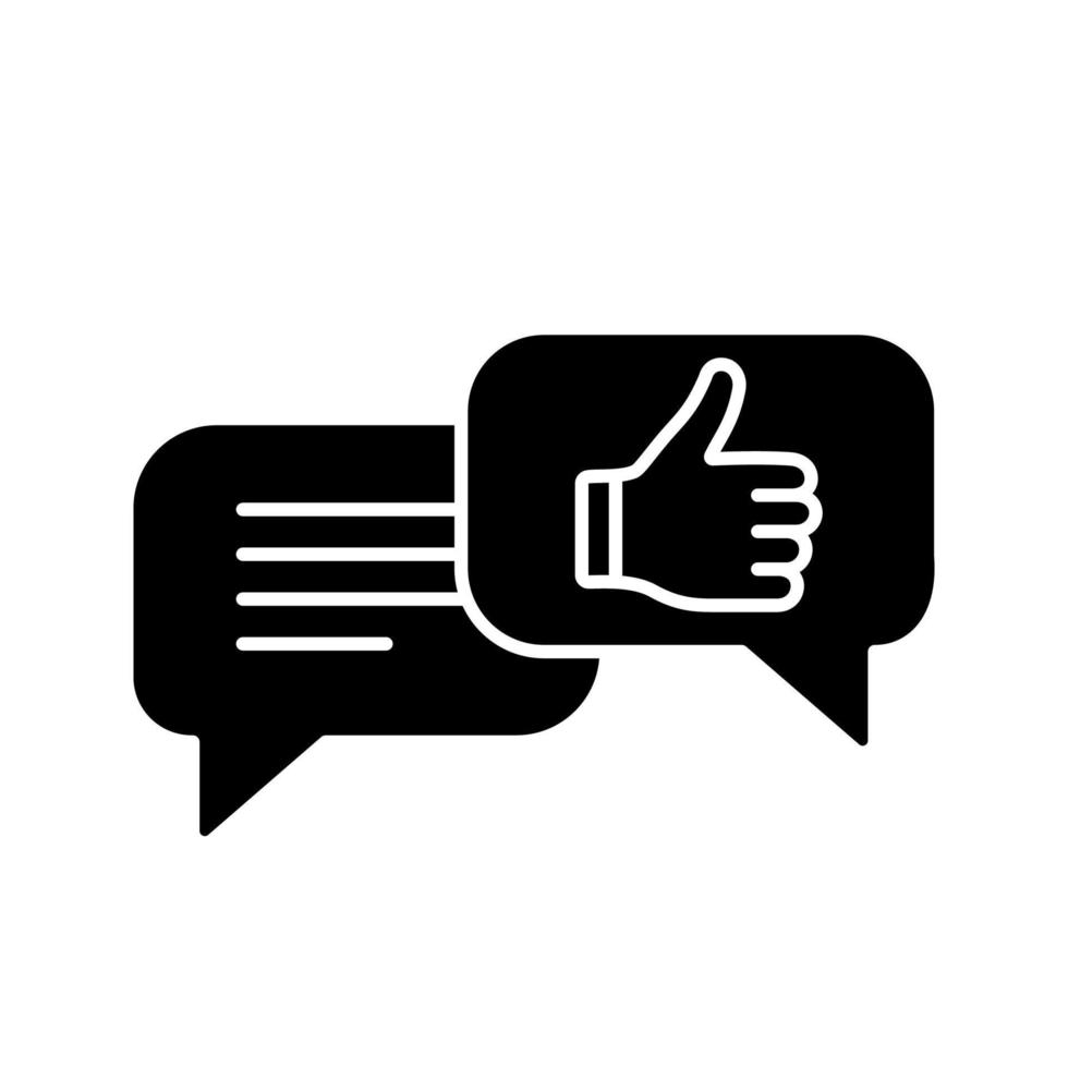 Positive customer feedback glyph icon. Excellent review. Chatting. Like. Online communication. Silhouette symbol. Negative space. Vector isolated illustration