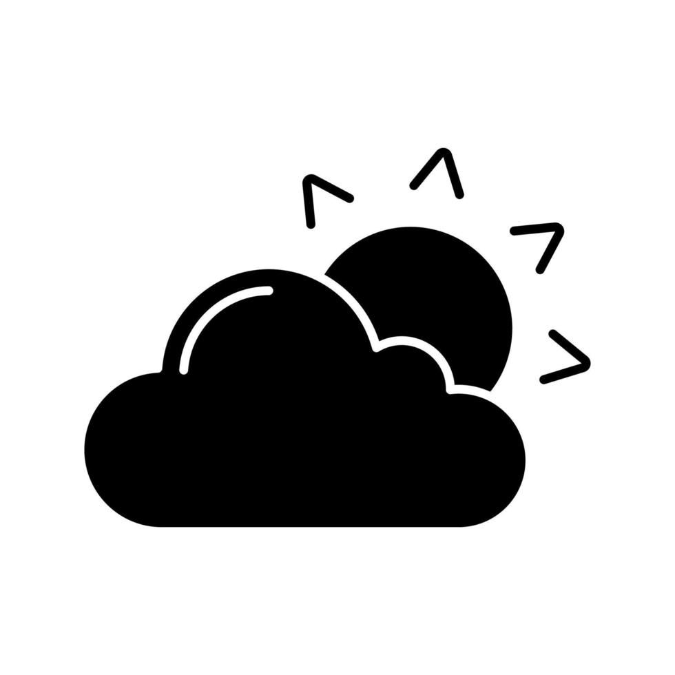 icono de glifo parcialmente nublado. clima nublado. sol con nubes. pronóstico del tiempo. símbolo de la silueta. espacio negativo. ilustración vectorial aislada vector