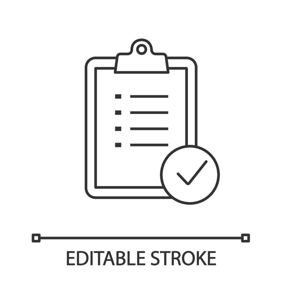 Task planning linear icon. Checklist. Test, exam. Thin line illustration. To do list. Project management. Tasks list. Contour symbol. Vector isolated outline drawing. Editable stroke