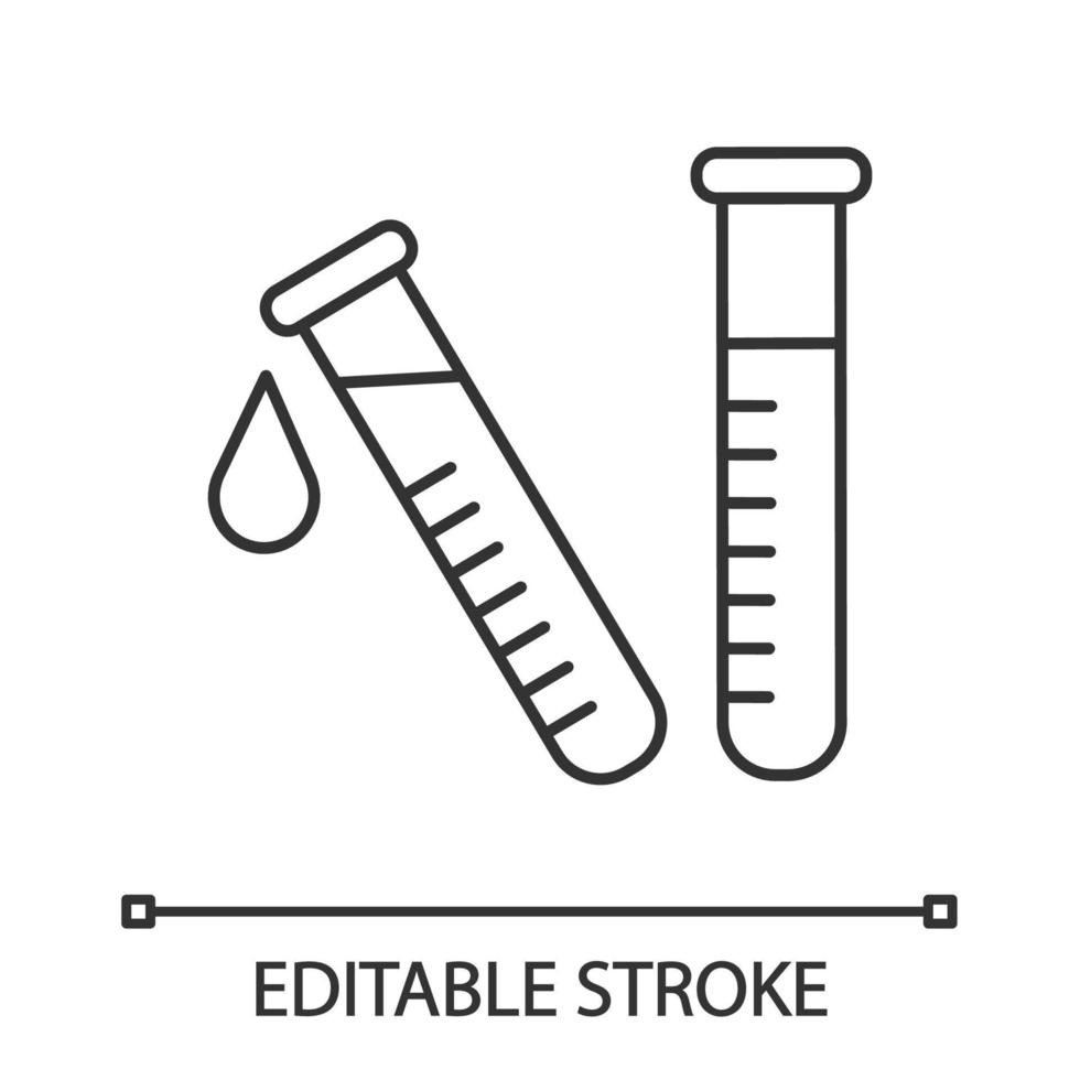 Laboratory test linear icon. Lab diagnostics. Chemical research. Thin line illustration. Test tubes. Scientific laboratory. Contour symbol. Vector isolated outline illustration. Editable stroke