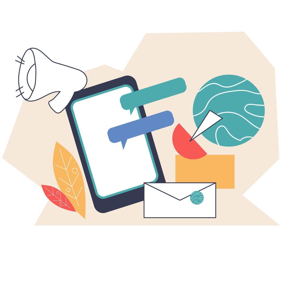 Phone with attributes of SMM and digital marketing, content promotion