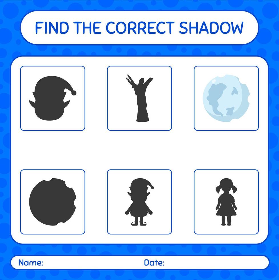 encuentra el juego de sombras correcto con luna llena. hoja de trabajo para niños en edad preescolar, hoja de actividades para niños vector