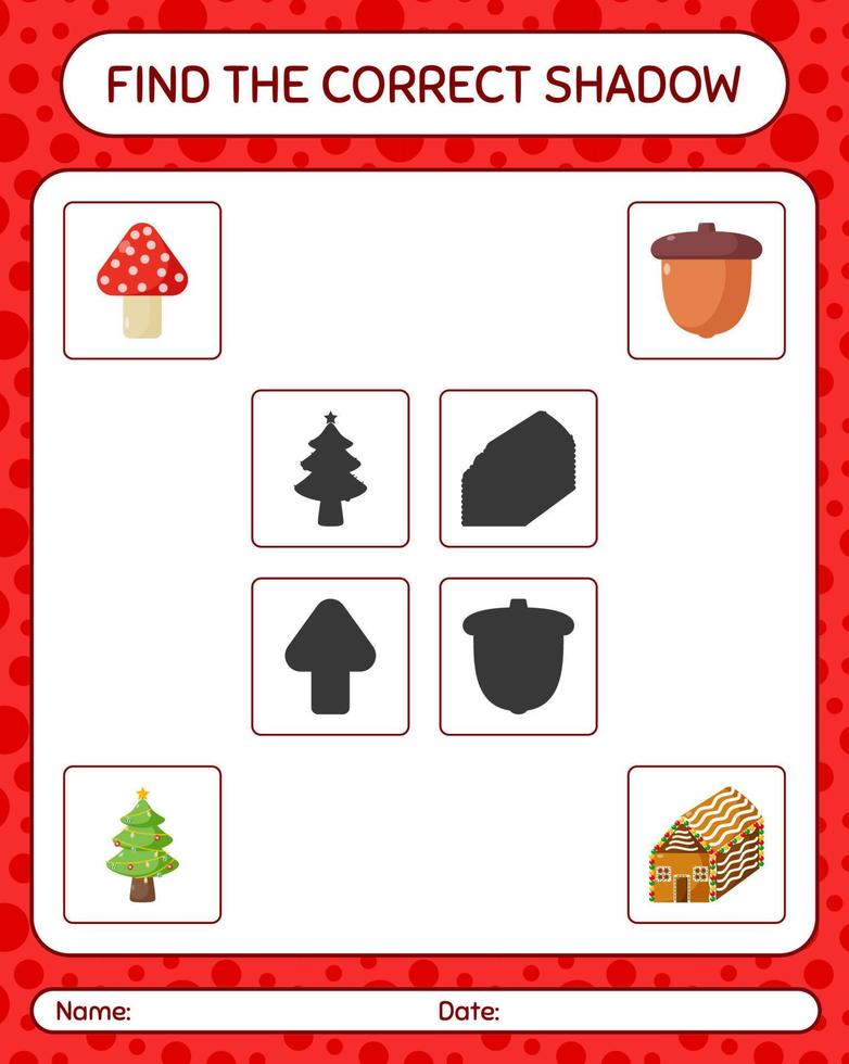 encuentra el juego de sombras correcto con el icono de navidad. hoja de trabajo para niños en edad preescolar, hoja de actividades para niños vector