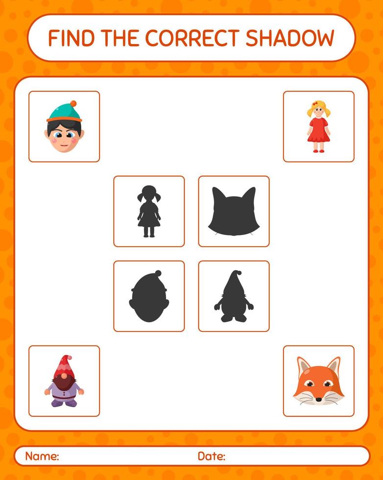 Find the correct shadows game with christmas icon. worksheet for preschool kids, kids activity sheet vector