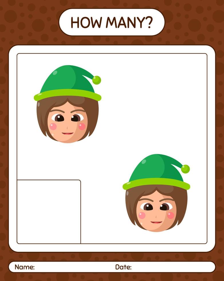 How many counting game with girls. worksheet for preschool kids, kids activity sheet vector