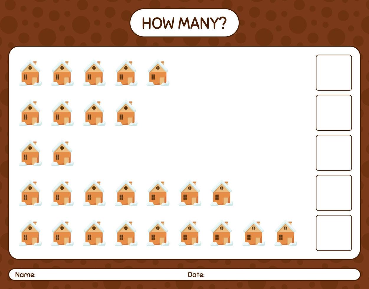 How many counting game with house. worksheet for preschool kids, kids activity sheet vector