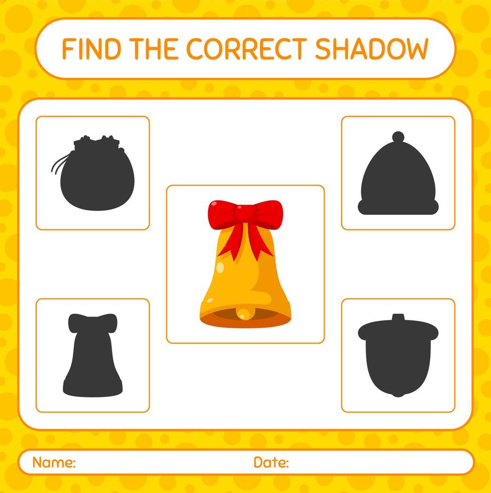 Find the correct shadows game with bell. worksheet for preschool kids, kids activity sheet vector