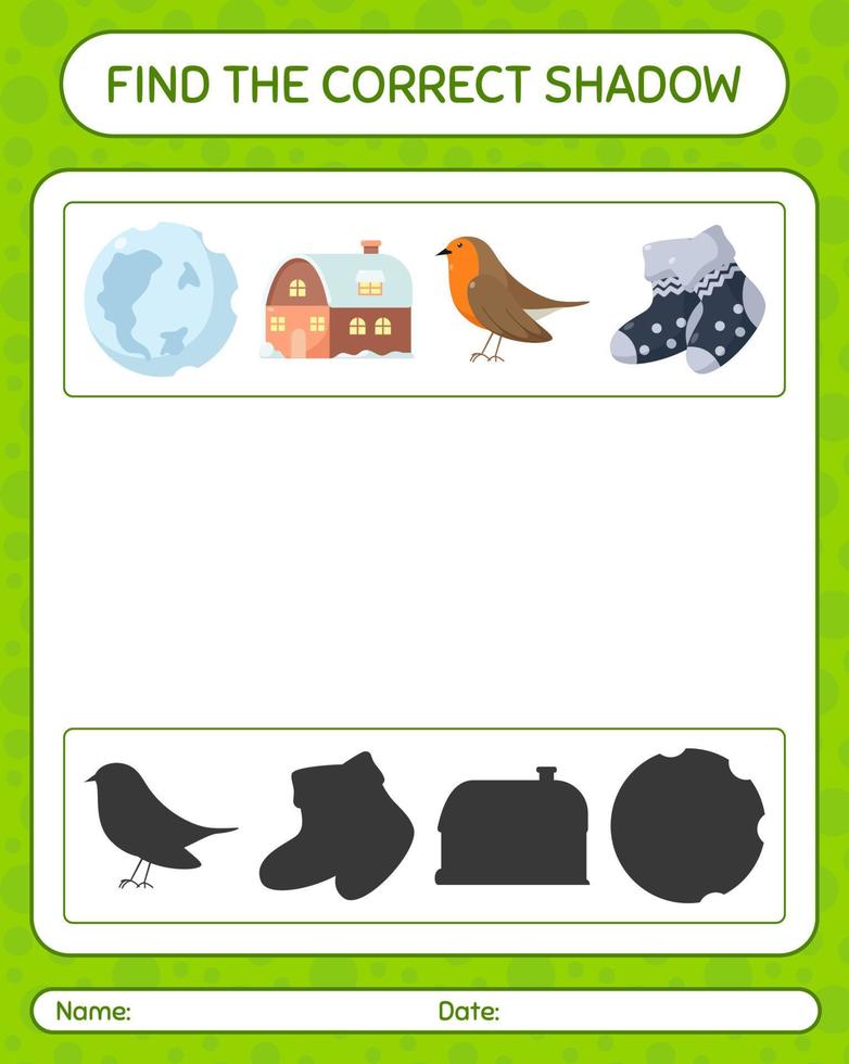 Find the correct shadows game with christmas icon. worksheet for preschool kids, kids activity sheet vector