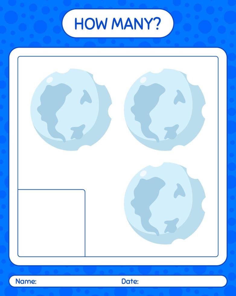 How many counting game with full moon. worksheet for preschool kids, kids activity sheet vector