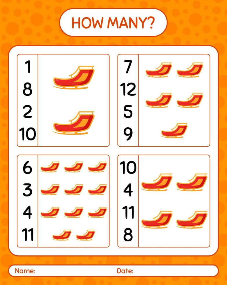 How many counting game with santa's sleigh. worksheet for preschool kids, kids activity sheet vector