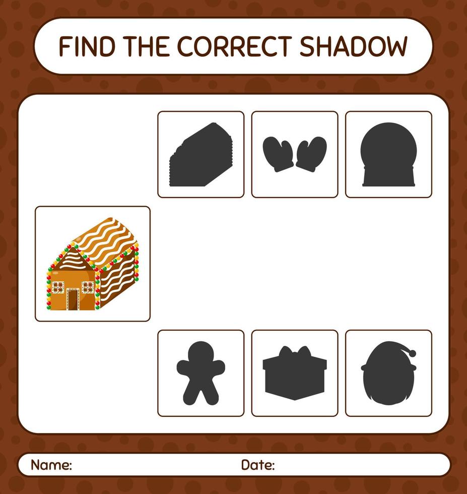 Find the correct shadows game with gingerbread cookie. worksheet for preschool kids, kids activity sheet vector