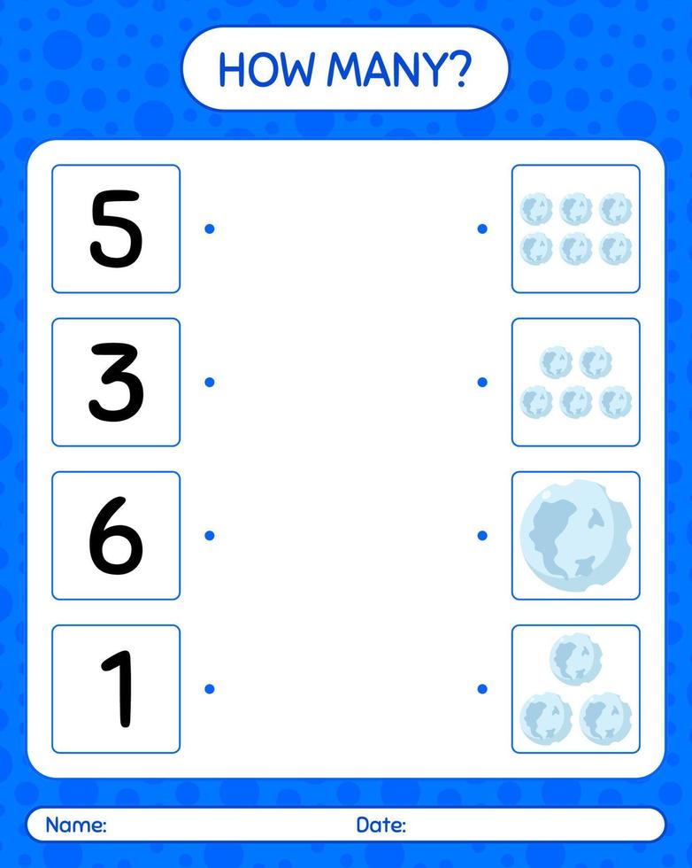 How many counting game with full moon. worksheet for preschool kids, kids activity sheet vector