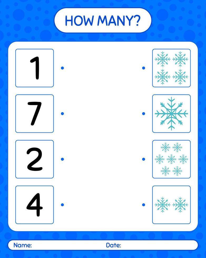 How many counting game with snowman. worksheet for preschool kids, kids activity sheet vector