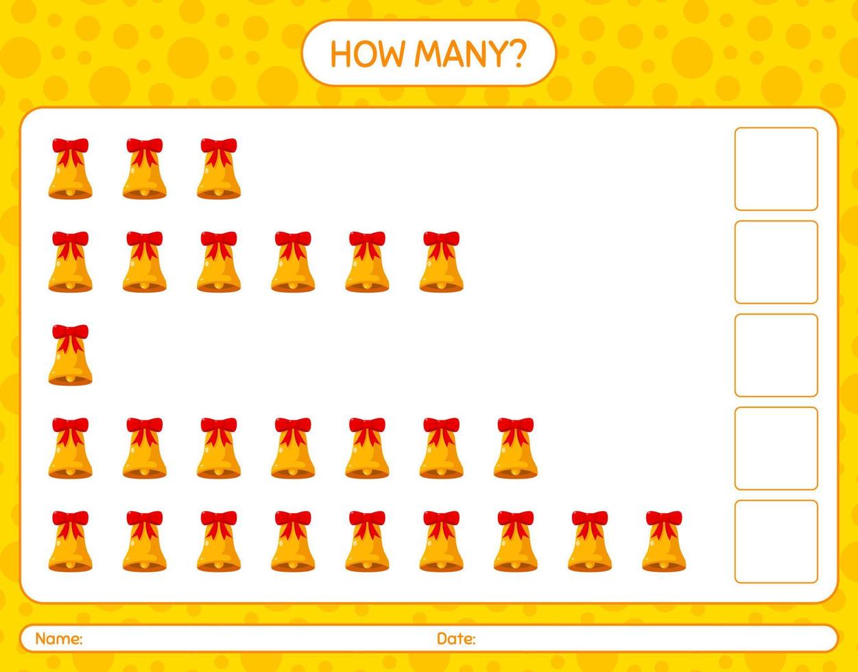 How many counting game with bell. worksheet for preschool kids, kids activity sheet vector